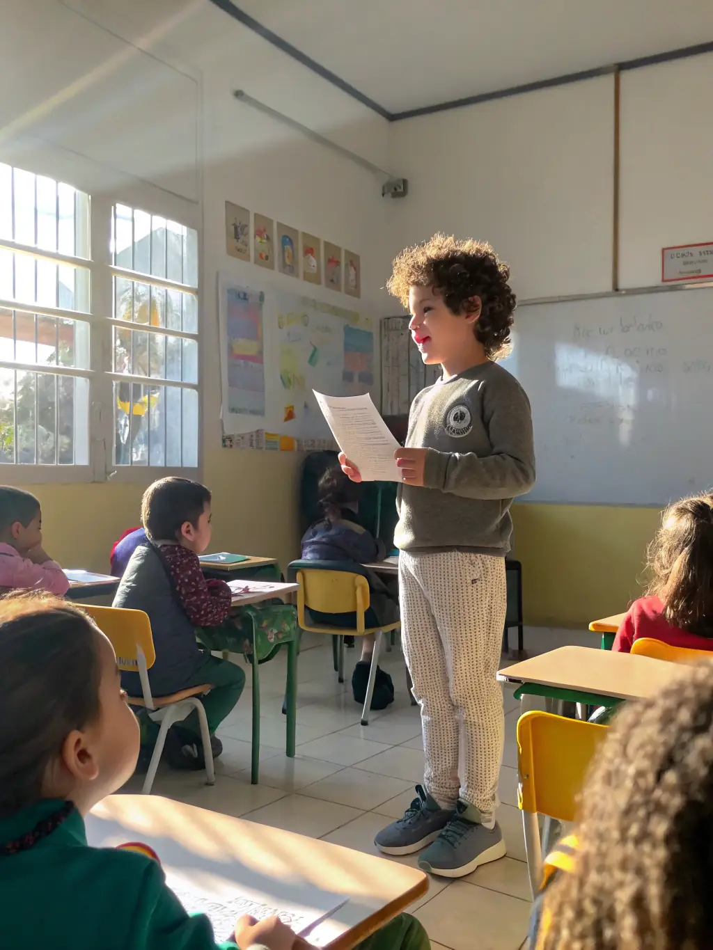 A student is practicing vocal projection and articulation with an instructor, receiving personalized feedback to improve their performance skills at Hartfelt Academy.