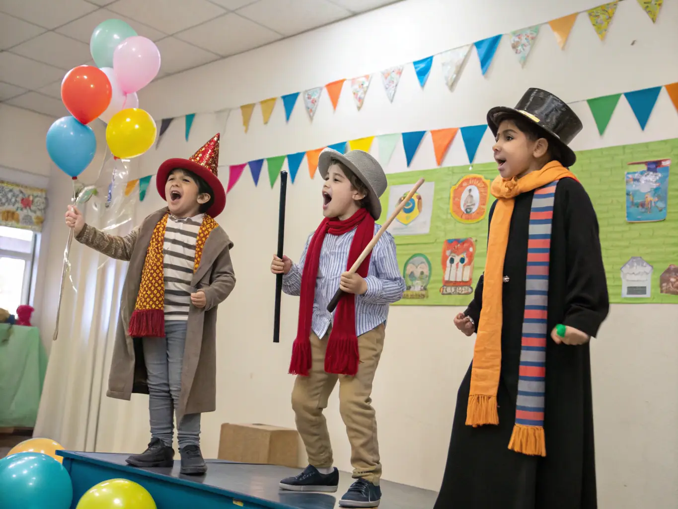 A close-up image of a child deeply engrossed in imaginative play, wearing a costume and expressing a range of emotions, captured during a Hartfelt Academy acting class.
